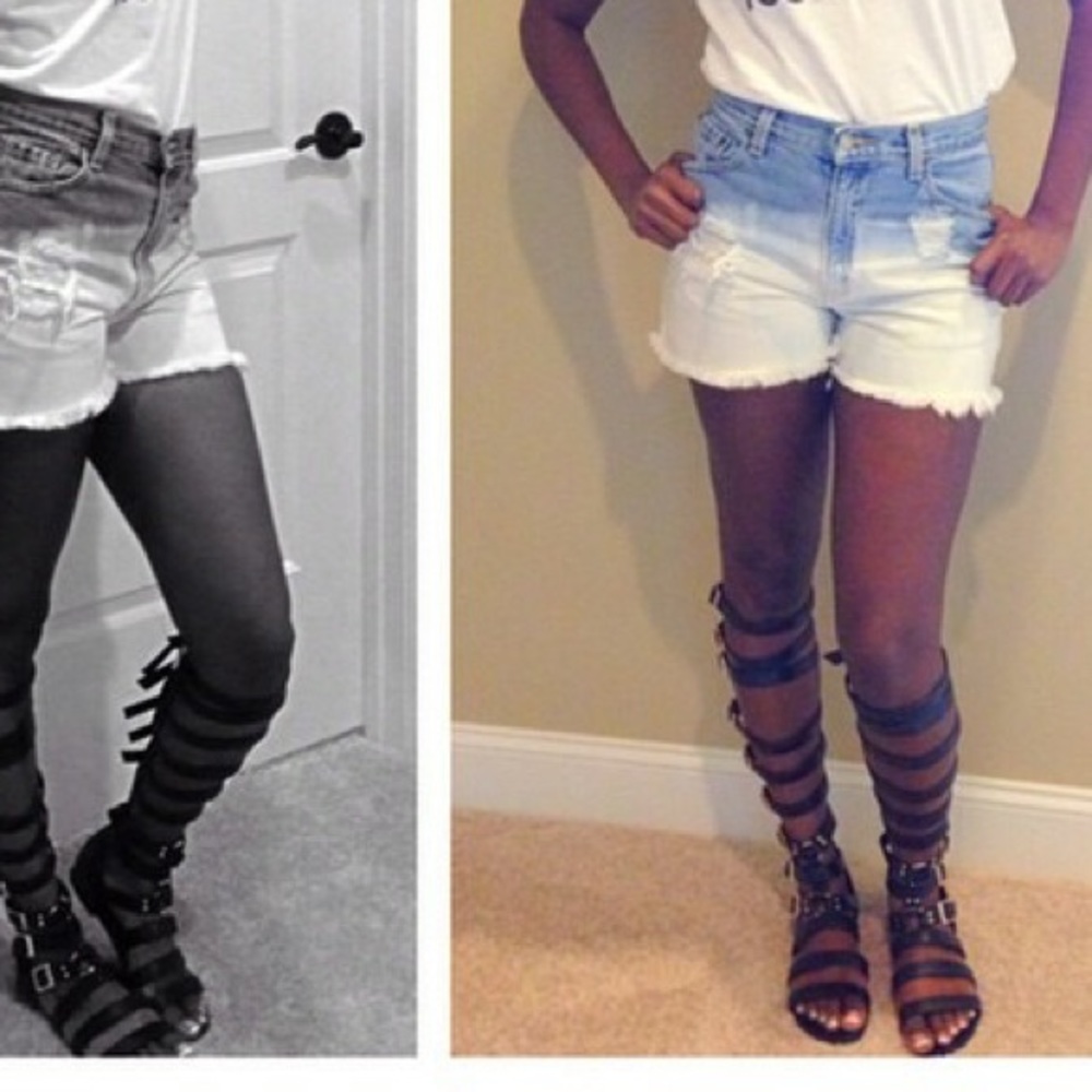 Distressed denim shorts
